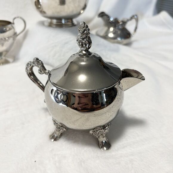 Vintage Ornate Silver Plate Creamer & Sugar Lot – Viking, WM Rogers, Mixed - Picture 10 of 16